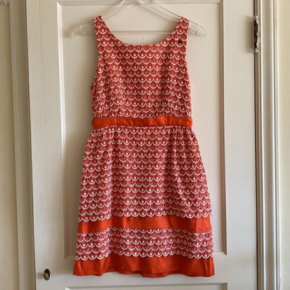 Anthropologie Leifsdottir Dress Sweet Tangelo Orange White Tiered Dress Size 2 - Picture 2 of 12